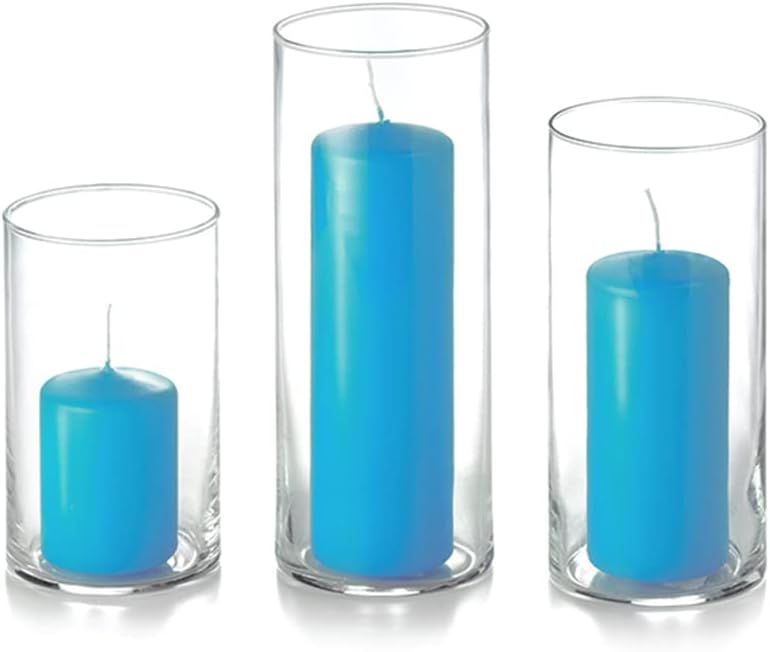 yummi Set of 12 Slim Pillars and Cylinder Vases - Caribbean Blue