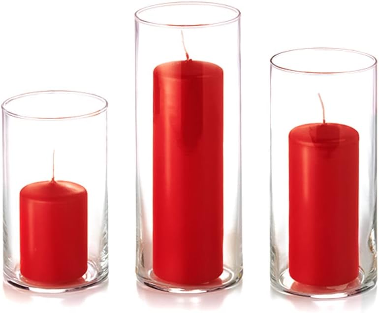 yummi Set of 12 Slim Pillars and Cylinder Vases - Ruby Red