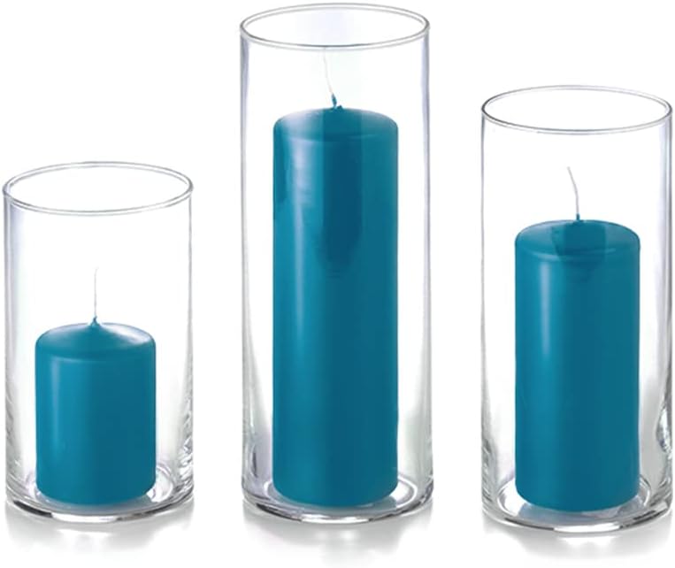 yummi Set of 36 Slim Pillars and Cylinder Vases - Turquoise