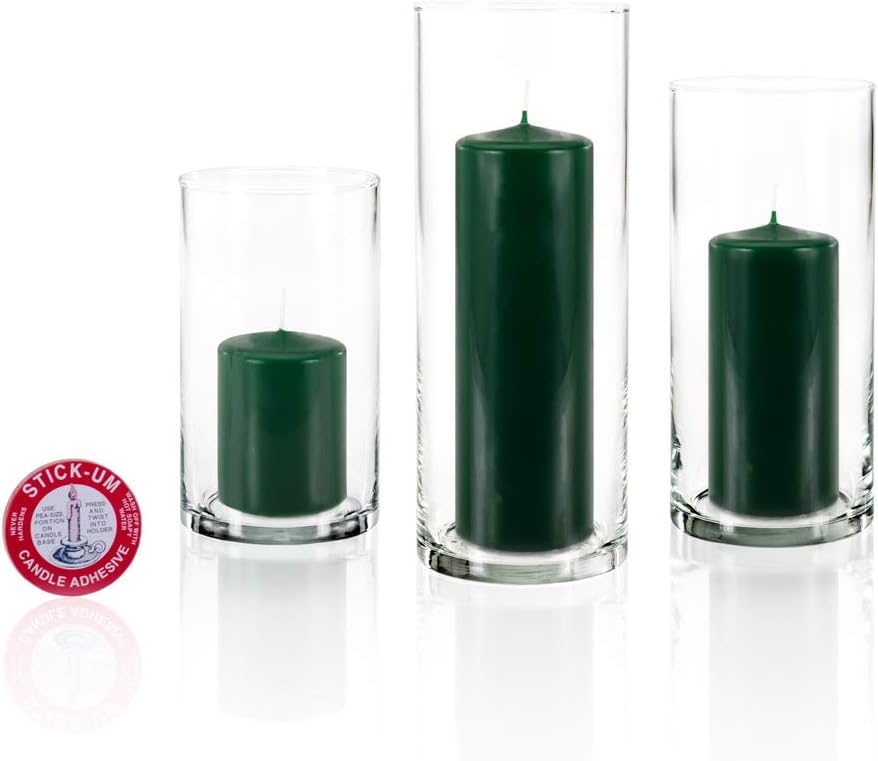 yummi Set of 36 Slim Pillars and Cylinder Vases - Hunter Green