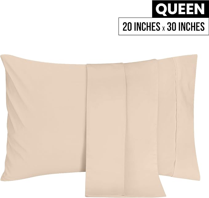 Utopia Bedding Queen Pillow Cases - 2 Pack - Envelope Closure - Soft Brushed Microfiber Fabric - Shrinkage and Fade Resistant Pillow Covers 20 X 30 Inches (Queen, Beige)