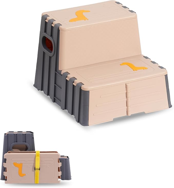 2 Step Toddler Step Stool,Anti-Slip Sturdy Folding Stools for Kids for Bathroom Toilet Potty Training（Pink Lotus Root）