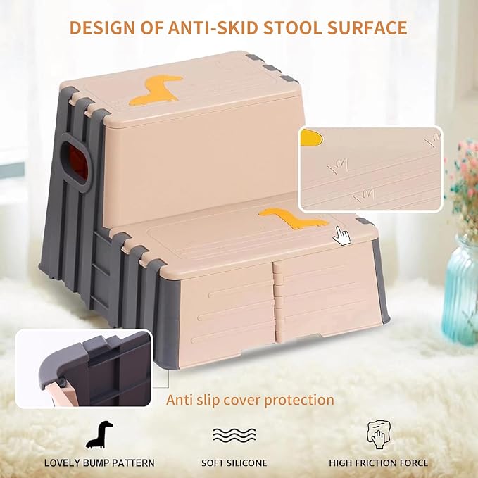 2 Step Toddler Step Stool,Anti-Slip Sturdy Folding Stools for Kids for Bathroom Toilet Potty Training（Pink Lotus Root）