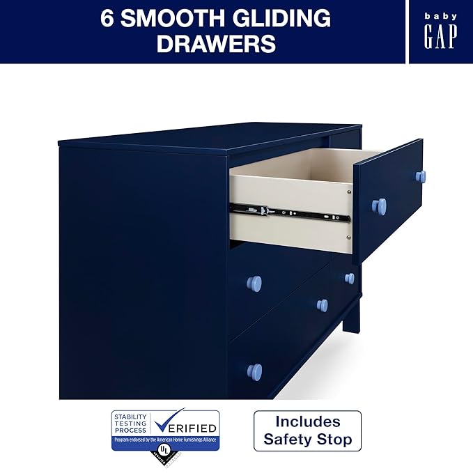 GAP babyGap Legacy 6 Drawer Dresser with Interlocking Drawers - Greenguard Gold Certified, Navy/Light Blue