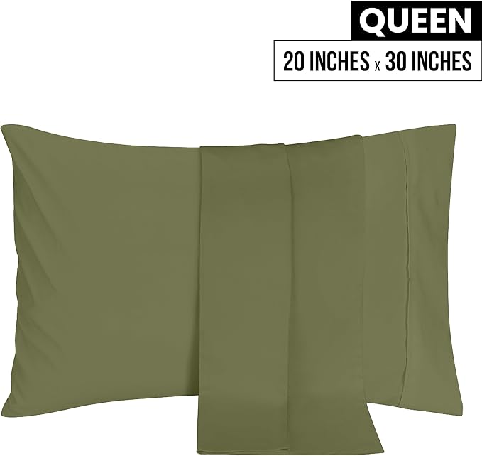 Utopia Bedding Queen Pillow Cases - 2 Pack - Envelope Closure - Soft Brushed Microfiber Fabric - Shrinkage and Fade Resistant Pillow Covers 20 X 30 Inches (Queen, Olive)