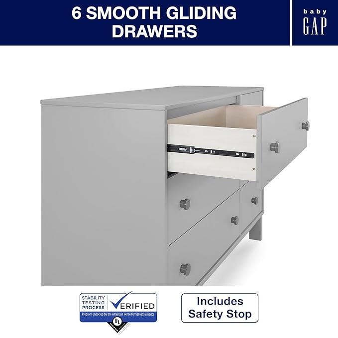GAP babyGap Legacy 6 Drawer Dresser with Interlocking Drawers - Greenguard Gold Certified, Grey/Dark Grey