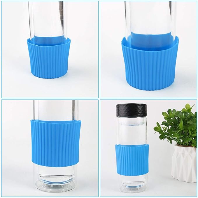uxcell Silicone Nonslip Glass Bottle Mug Cup Sleeve Protector Cover Blue