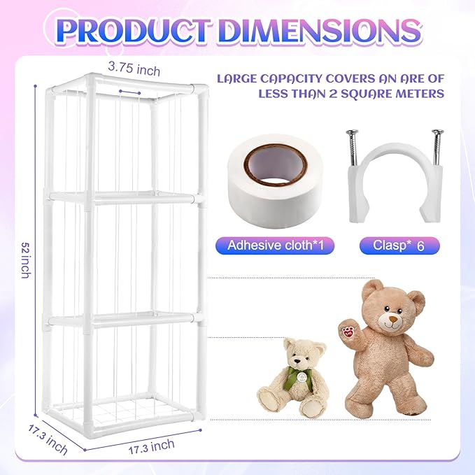 Large Stuffed Animals Storage, Zoo Stuffed Animal Holder Space Save Vertical Stuffed Animals Storage PVC with Elastic Band and Net for Playroom Birthday Gift for Bedroom Nursery