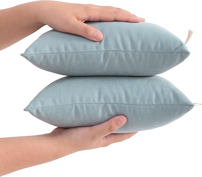 FLXXIE 2 Pack Microfiber Tiny Pillows, 11x7 Inches, Mini Pillows for Sleeping and Traveling, Washable Pillows, Soft Small Pillows Travel Pillows Nap Pillows, Greyish Green