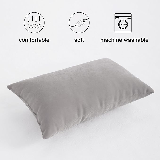 FLXXIE 2 Pack Microfiber Tiny Pillows, 11x7 Inches, Mini Pillows for Sleeping and Traveling, Washable Pillows, Soft Small Pillows Travel Pillows Nap Pillows, Light Grey