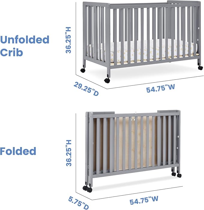Simmons Kids Aria Full Size Portable Folding Crib - Greenguard Gold Certified, Grey