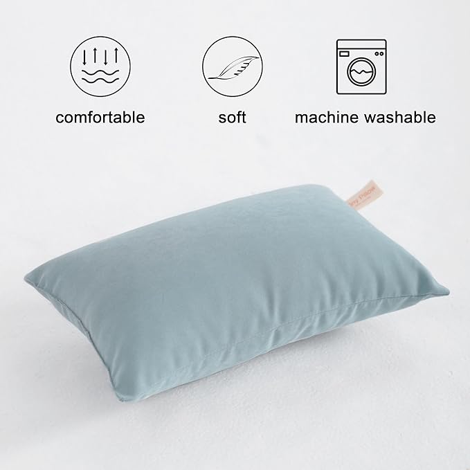 FLXXIE 2 Pack Microfiber Tiny Pillows, 11x7 Inches, Mini Pillows for Sleeping and Traveling, Washable Pillows, Soft Small Pillows Travel Pillows Nap Pillows, Greyish Green