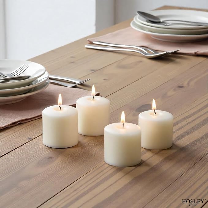 Hosley Set of 144 Unscented White Votive Candles – Bulk Pack, Clean-Burning, Long-Lasting 10-12 Hour Burn Time – Ideal for Weddings, Home Décor, Spa, and Events