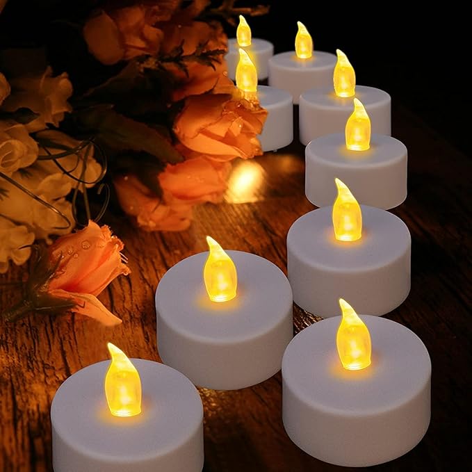 Hanzim Battery Tea Lights, 50 Pack LED Tea Light Candles 100 Hours Realistic Flickering Bulb Battery Operated Tea Lights for Seasonal Festival Celebration Electric Fake Candle in Warm Yellow