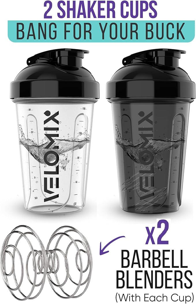 -2 Pack- 20 oz Protein Shaker Bottles for Protein Mixes - 2x Wire Whisk | Leak Proof Shaker Cups for Protein Shakes and Pre Workout | Protein Shaker Bottle Pack | Protein Mixer Cup