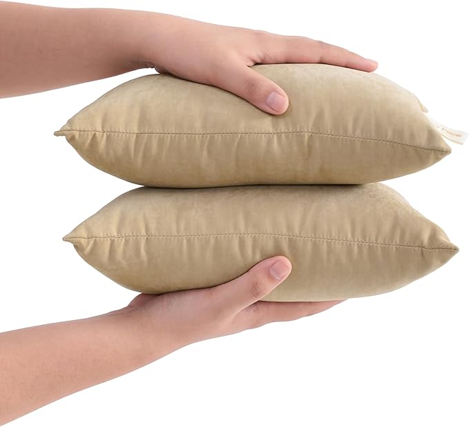 FLXXIE 2 Pack Microfiber Tiny Pillows, 11x7 Inches, Mini Pillows for Sleeping and Traveling, Washable Pillows, Soft Small Pillows Travel Pillows Nap Pillows, Light Taupe