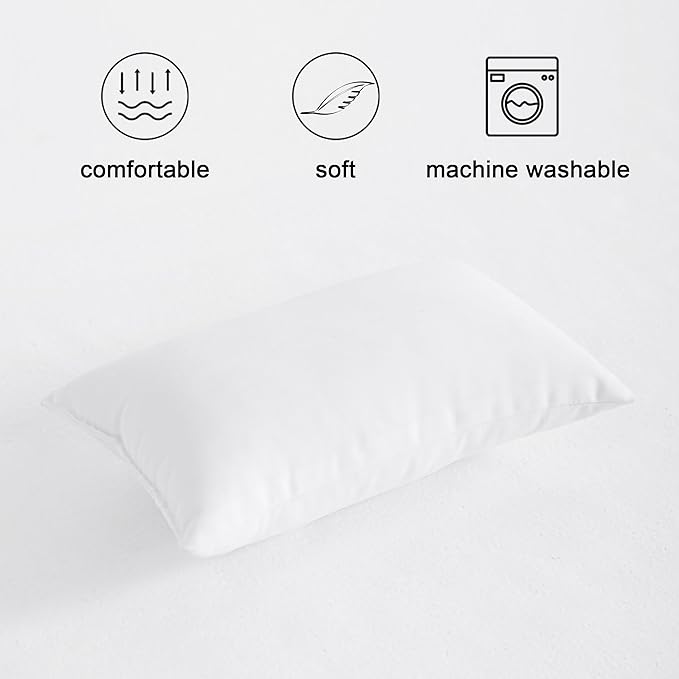 FLXXIE 2 Pack Microfiber Tiny Pillows, 11x7 Inches, Mini Pillows for Sleeping and Traveling, Washable Pillows, Soft Small Pillows Travel Pillows Nap Pillows, White