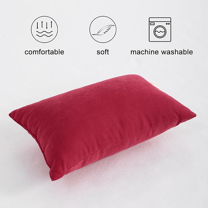 FLXXIE 2 Pack Microfiber Tiny Pillows, 11x7 Inches, Mini Pillows for Sleeping and Traveling, Washable Pillows, Soft Small Pillows Travel Pillows Nap Pillows, Red