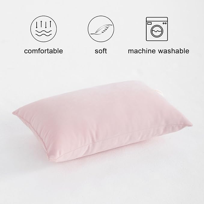 FLXXIE 2 Pack Microfiber Tiny Pillows, 11x7 Inches, Mini Pillows for Sleeping and Traveling, Washable Pillows, Soft Small Pillows Travel Pillows Nap Pillows, Pink