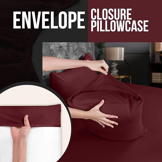Utopia Bedding King Pillow Cases - 2 Pack - Envelope Closure - Soft Brushed Microfiber Fabric - Shrinkage and Fade Resistant Pillow Covers 20 X 40 Inches (King, Burgundy)