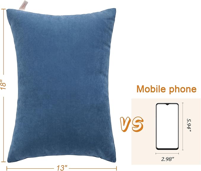 BEDSUM 2 Pack Pillows, 13"x18" Microfiber Pillows for Travel, Pet, Soft and Machine Washable Small Pillows for Neck, Wrist, and Knee Comfort, Denim Blue