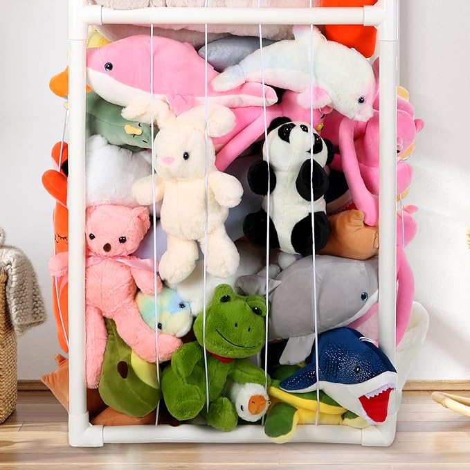 Large Stuffed Animals Storage, Zoo Stuffed Animal Holder Space Save Vertical Stuffed Animals Storage PVC with Elastic Band and Net for Playroom Birthday Gift for Bedroom Nursery