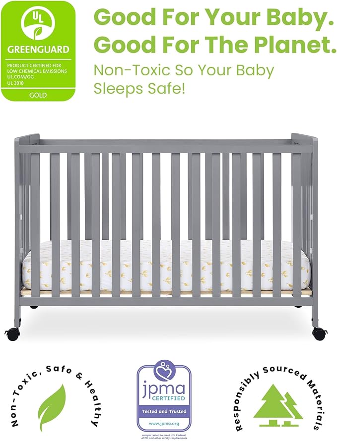 Simmons Kids Aria Full Size Portable Folding Crib - Greenguard Gold Certified, Grey