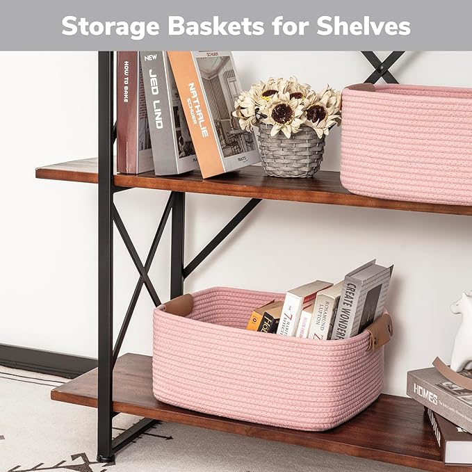 CHICVITA Pink Basket Storage Baskets for Organizing, Gift Basket for Toys, Baby Basket for Diapers, Woven Baskets for Storage, Decorative Basket for Living Room, 14.5" x 13" x 6"