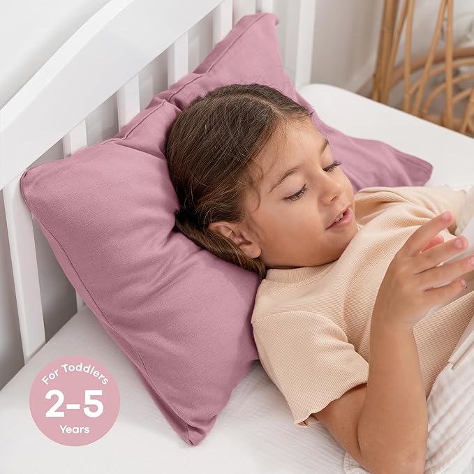 Comfy Cubs Toddler Pillow with Soft Cotton Pillowcase, 13"x18", Mauve (2 Pack) - Kids Pillow for Sleeping & Travel - Comfortable Small Pillow - Kids Travel Pillow with Breathable Microfiber Fill