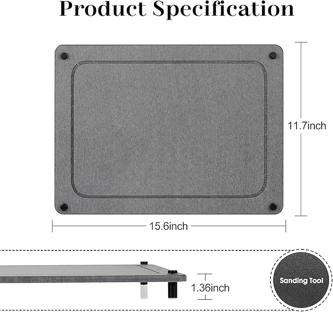 Stone Dish Drying Mat for Kitchen Counter 15.6 x 11.7 Inch Quick Dry Dish Drying Stone Super Absorbent Diatomaceous Earth Dishes Drying Mat with Non-Slip Feet for Kitchen Sink Water Absorbing - Grey