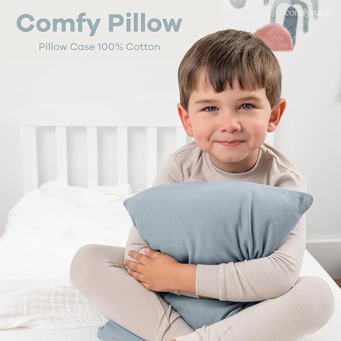 Comfy Cubs Toddler Pillow with Soft Cotton Pillowcase, 13"x18", Pacific Blue, 2 Pack - Kids Pillow for Sleeping & Travel - Comfortable Small Pillow - Kids Travel Pillow with Breathable Microfiber Fill