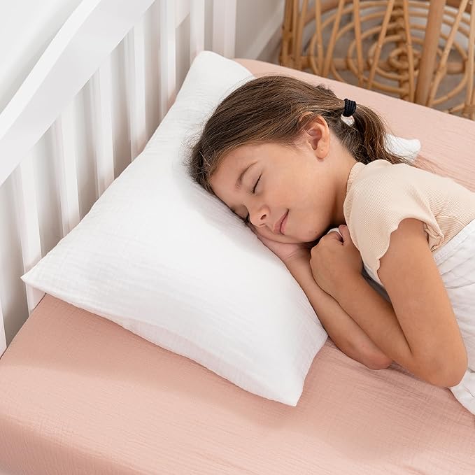 Comfy Cubs Toddler Pillow with Soft Muslin Pillowcase, 13"x18", White (2 Pack) - Kids Pillow for Sleeping & Travel - Comfortable Small Pillow - Kids Travel Pillow with Breathable Microfiber Fill