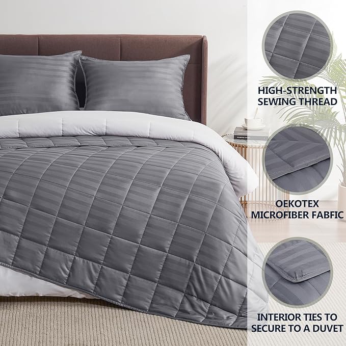 Weighted Blanket(48"x72" 10lbs) Weighted Blanket Cooling Blanket for Sleeping,Throw Size Breathable Blanket with Premium Glass Bead(Stripe Grey)