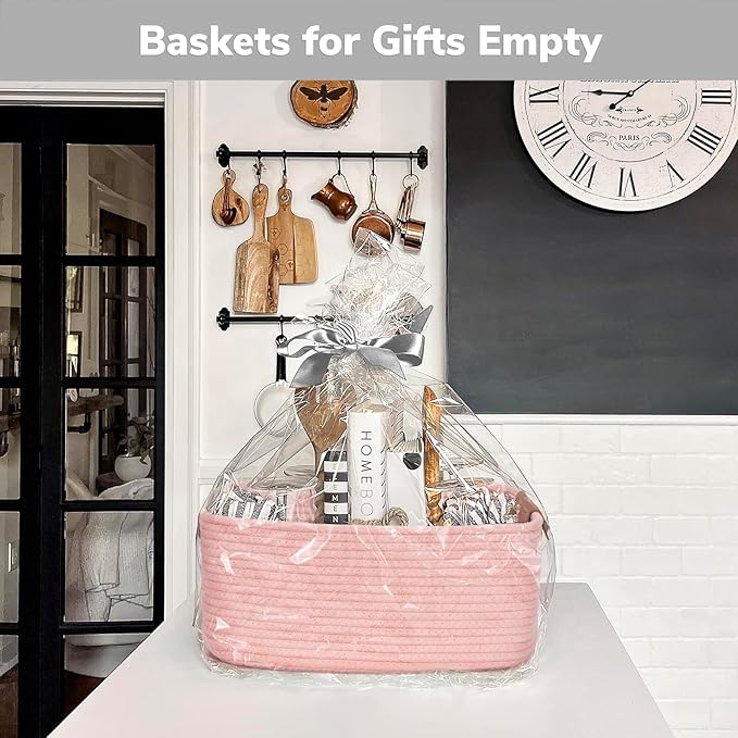 CHICVITA Pink Basket Storage Baskets for Organizing, Gift Basket for Toys, Baby Basket for Diapers, Woven Baskets for Storage, Decorative Basket for Living Room, 14.5" x 13" x 6"