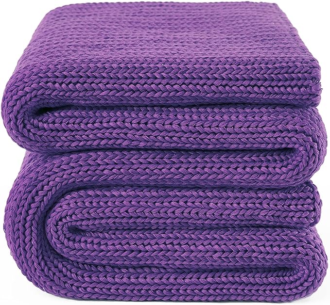 Knitted Weighted Blanket(Purple 50"x75" 12lbs),Home Décor Cooling Throw Blanket for Hot Sleepers,Hand Made Chunky Knit Heavy Blanket for Adults Use on Full Size Bed