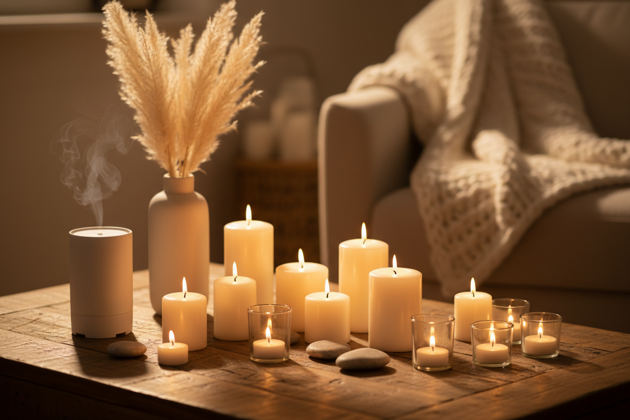 Candles & Atmosphere Pieces

Our candles and ambiance décor are crafted to create a soothing environment. Whether you’re winding down after a long day or setting the mood for a cozy evening, these pieces add warmth and tranquility to your space. (make it real photo)